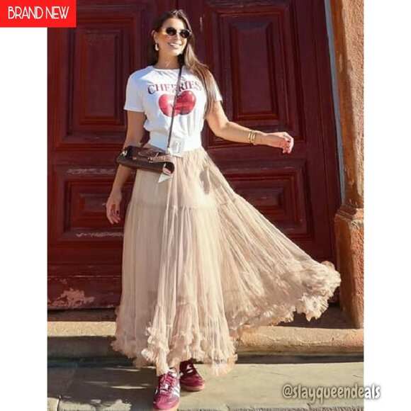 Maxi Tulle Skirt High Waisted Elastic A Line Layered Fairy Tutu - Picture 3 of 8